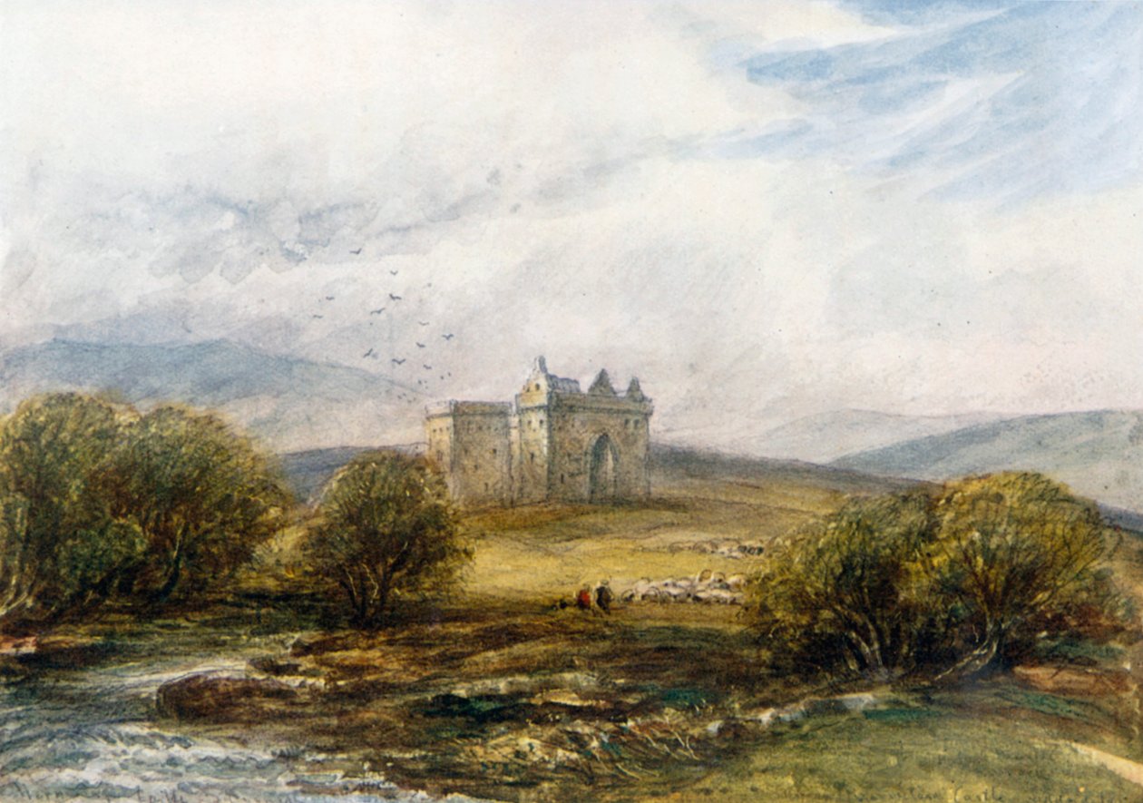 "Zamek Hermitage" (kolorowa litografia) autorstwa James Orrock