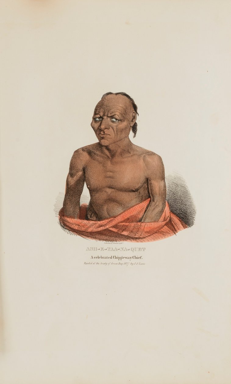 ASH-E-TAA-NA-QUET; sławny wódz Chippeway, z aborygeńskiego portfolio autorstwa James Otto Lewis