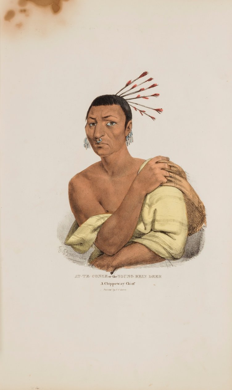 AT-TE-CONSE lub Młody Jeleń; Wódz Chippeway, z aborygeńskiego portfolio autorstwa James Otto Lewis