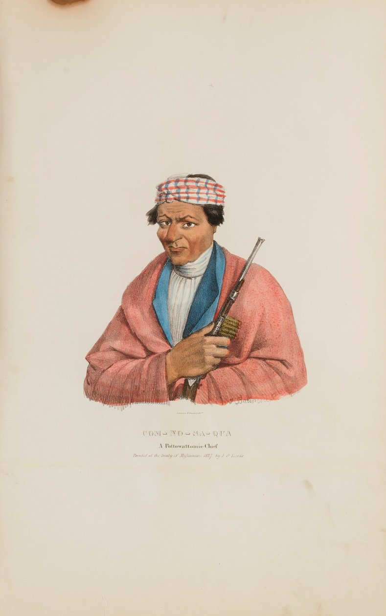 CAN-NO-SA-QUA; Wódz Pottowattomie, z Portfolio Aborygenów autorstwa James Otto Lewis