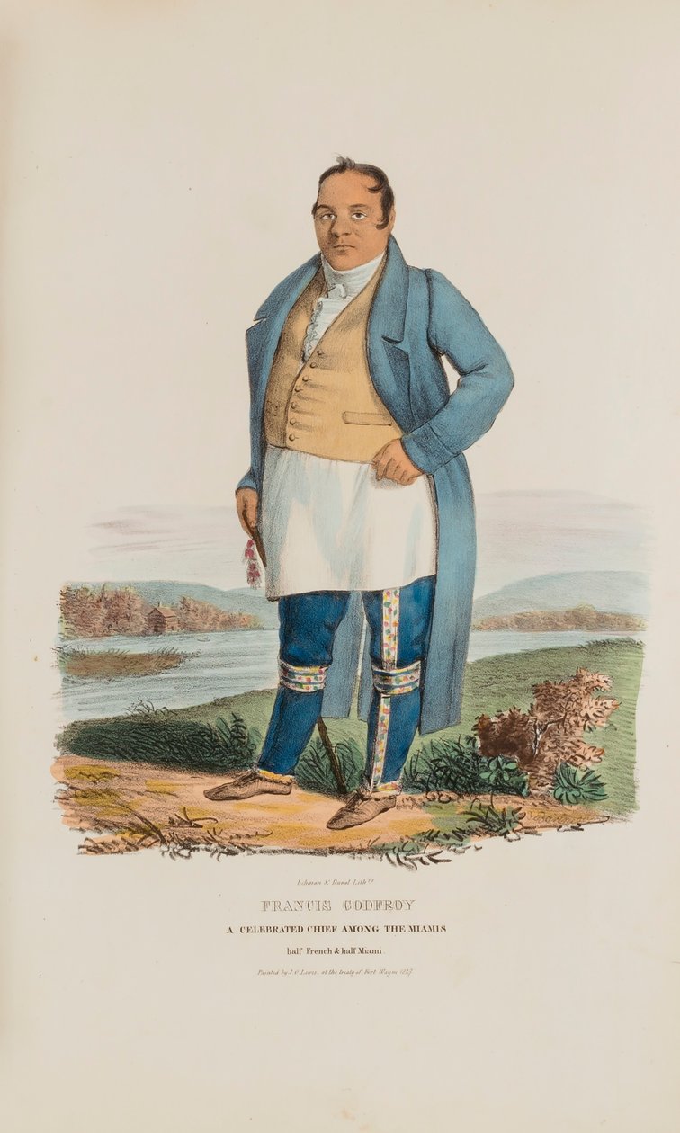 FRANCIS GODFROY; sławny wódz wśród Miamis, z The Aboriginal Portfolio autorstwa James Otto Lewis