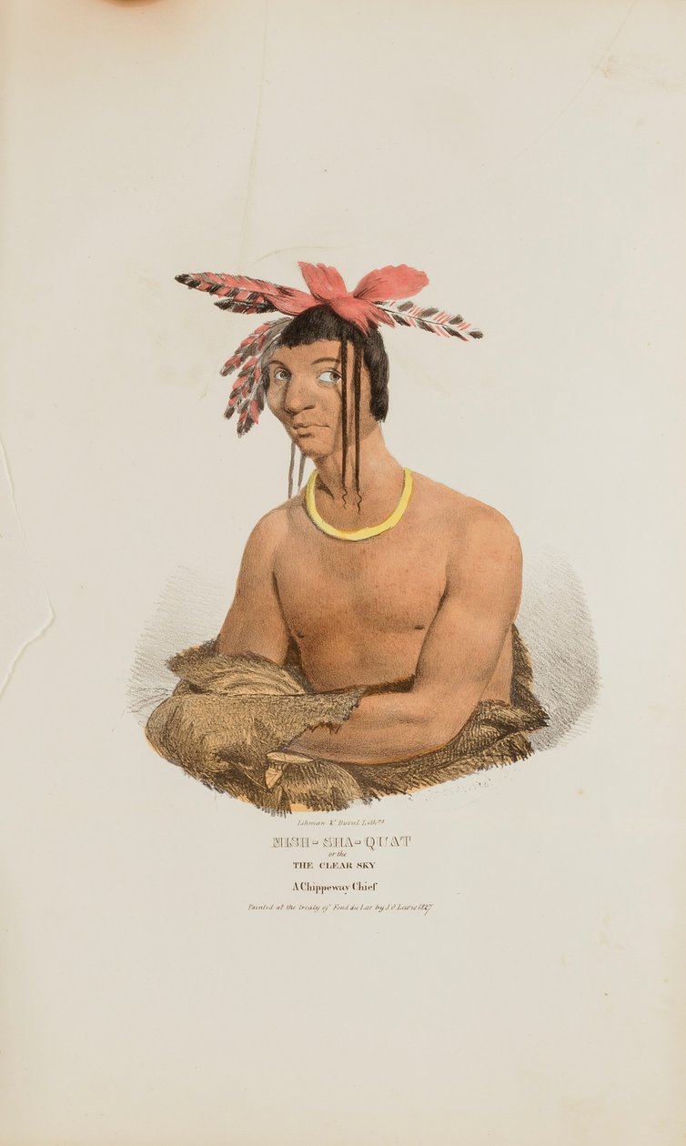 MISH-SHA-QUAT lub Czyste Niebo; Wódz Chippeway, z Portfolio Aborygenów autorstwa James Otto Lewis