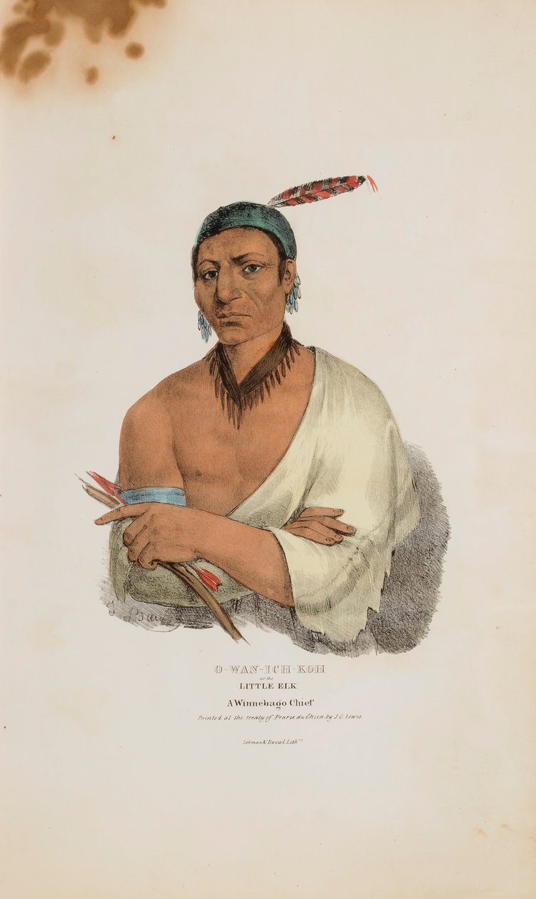 O-WAN-ICH-KOH lub Mały Łoś; Wódz Winnebago, z Portfolio Aborygenów autorstwa James Otto Lewis