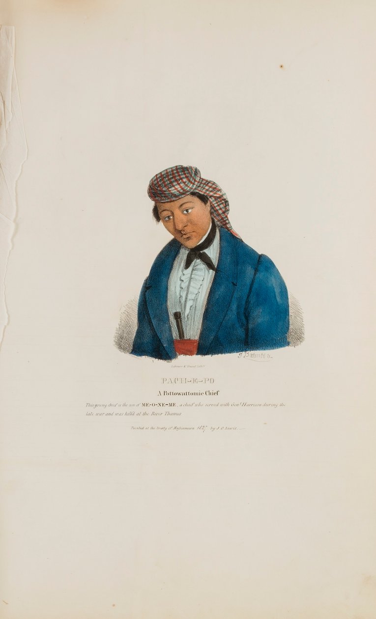 PACHE-E-PO; Wódz Pottowattomie, z Portfolio Aborygenów autorstwa James Otto Lewis