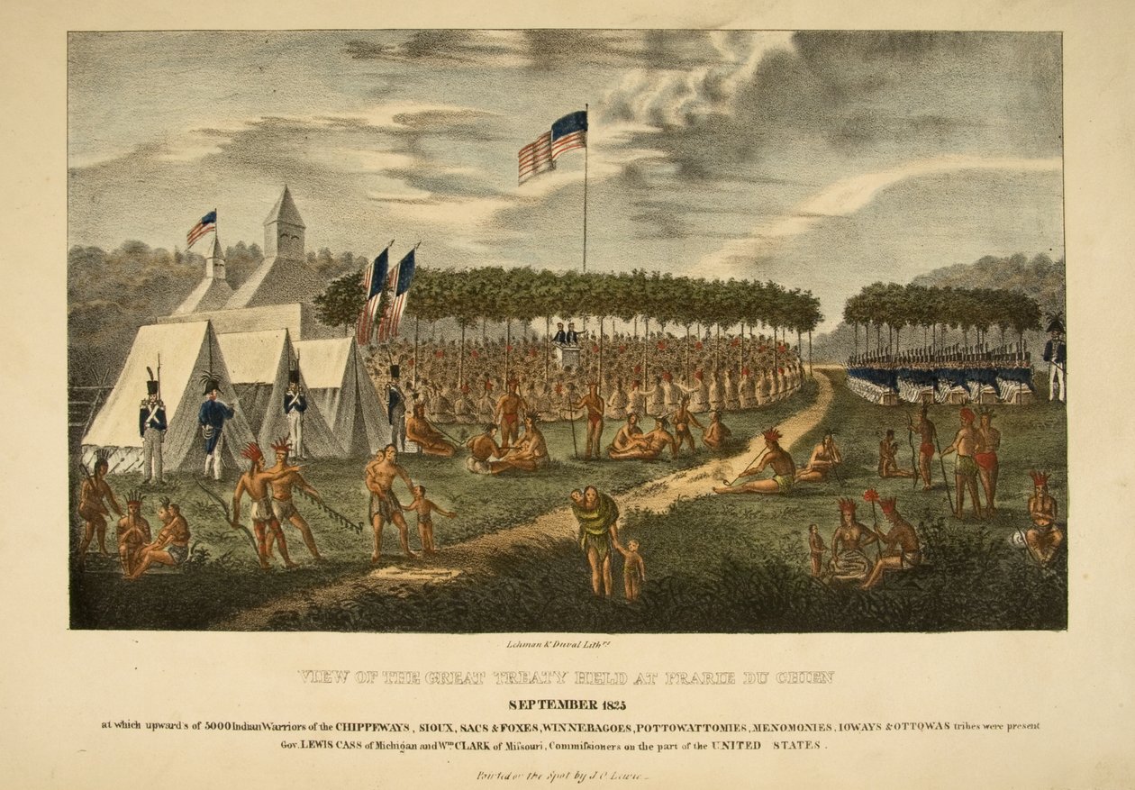 Widok Wielkiego Traktatu, który odbył się w Prairie du Chien, wrzesień 1825 r. autorstwa James Otto Lewis