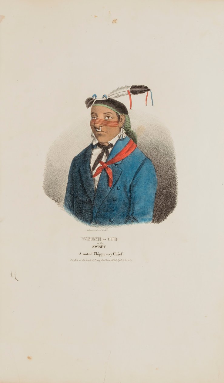 WEESH-CUB lub Słodki; Znany wódz Chippeway, z Portfolio Aborygenów autorstwa James Otto Lewis