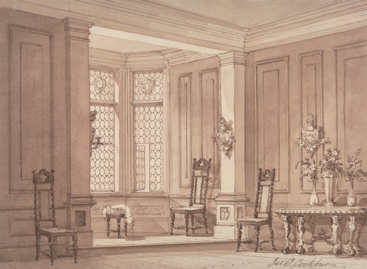 Hall w gotyckiej rezydencji autorstwa James Pattison Cockburn
