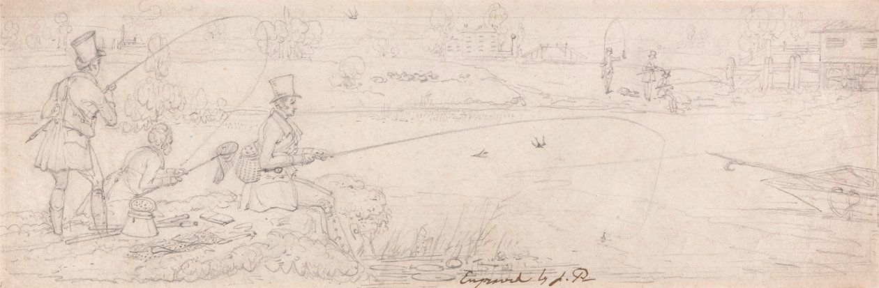 Wędkarstwo denne w pobliżu Totten Mill (grafit na papierze) autorstwa James Pollard