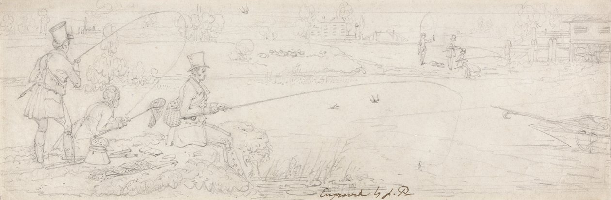 Wędkarstwo denne w pobliżu Totten Mill (grafit na papierze) autorstwa James Pollard
