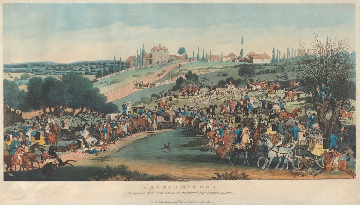 Poniedziałek Wielkanocny. 1. Wypuszczanie jelenia w Buckits Hill, Epping Forest autorstwa James Pollard