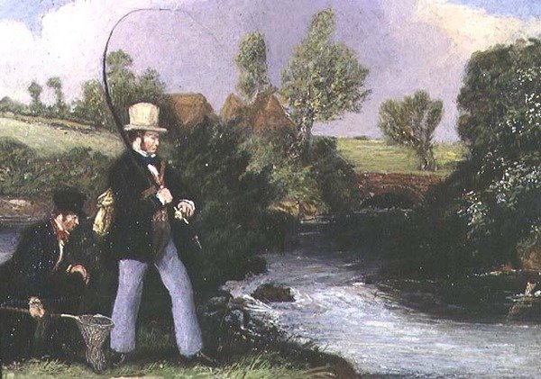 Scena wędkarska (olej na pokładzie) autorstwa James Pollard