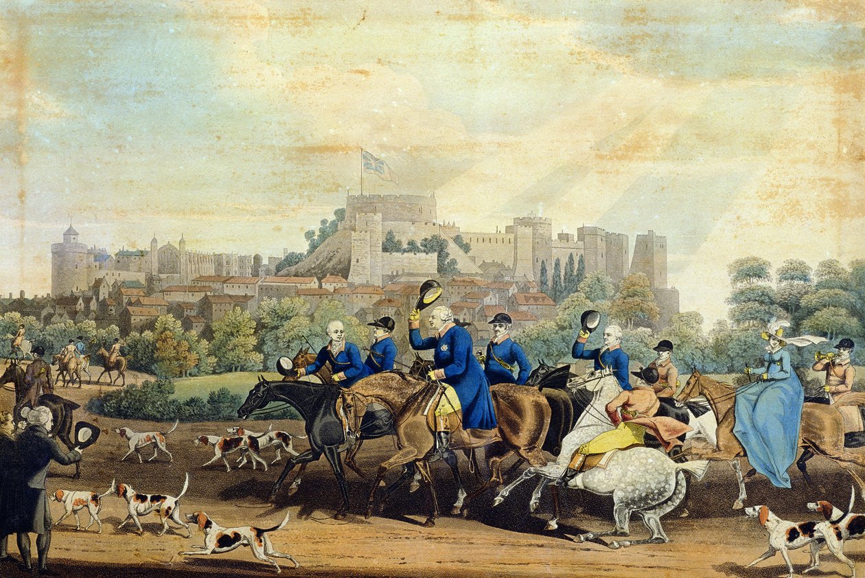 Jerzy III (1738-1820) Wracający z polowania, rycina M. Dubourg, 1820 (akwatinta) autorstwa James Pollard