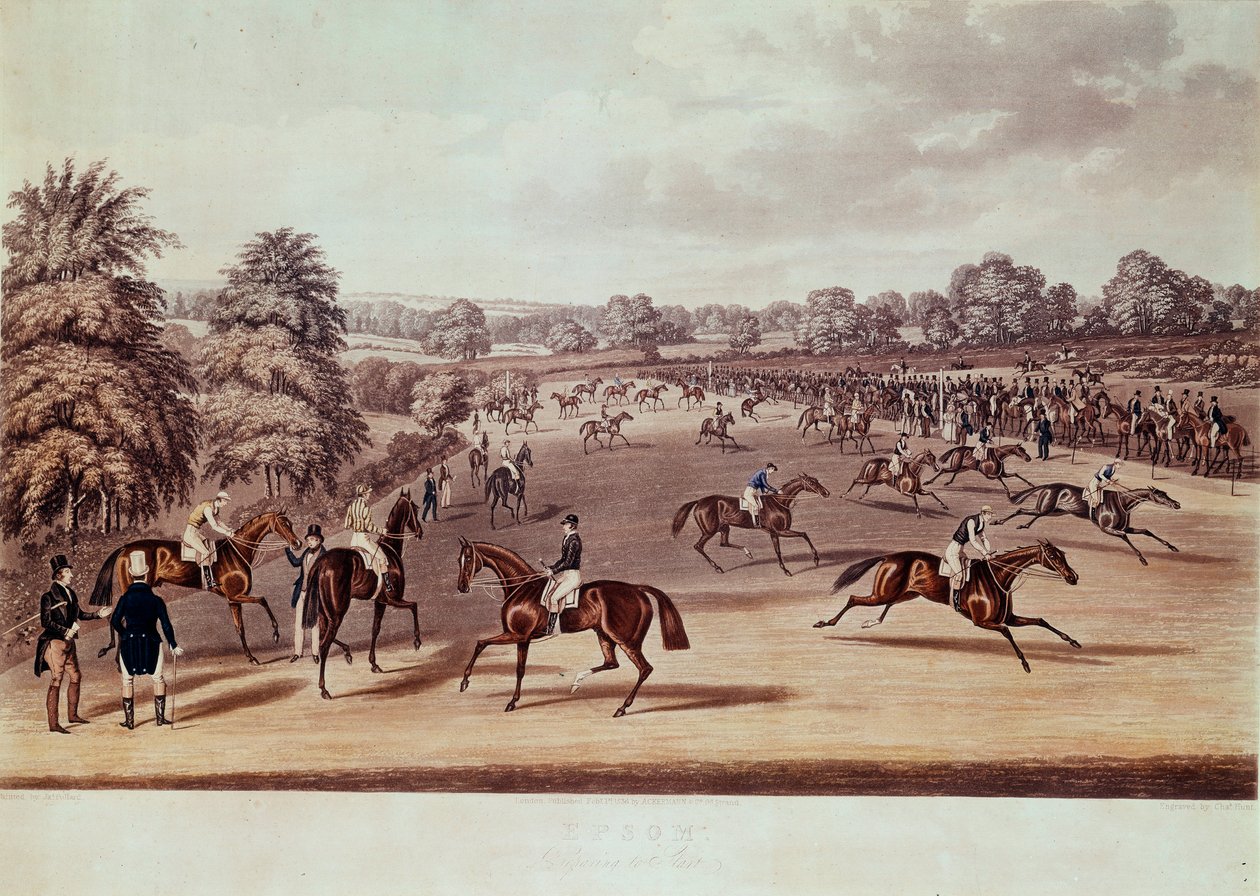 Wyścigi konne w Epsom przed wyjazdem Ilustracja Jamesa Pollarda (1792-1867) XIX w. Kolekcja prywatna autorstwa James Pollard