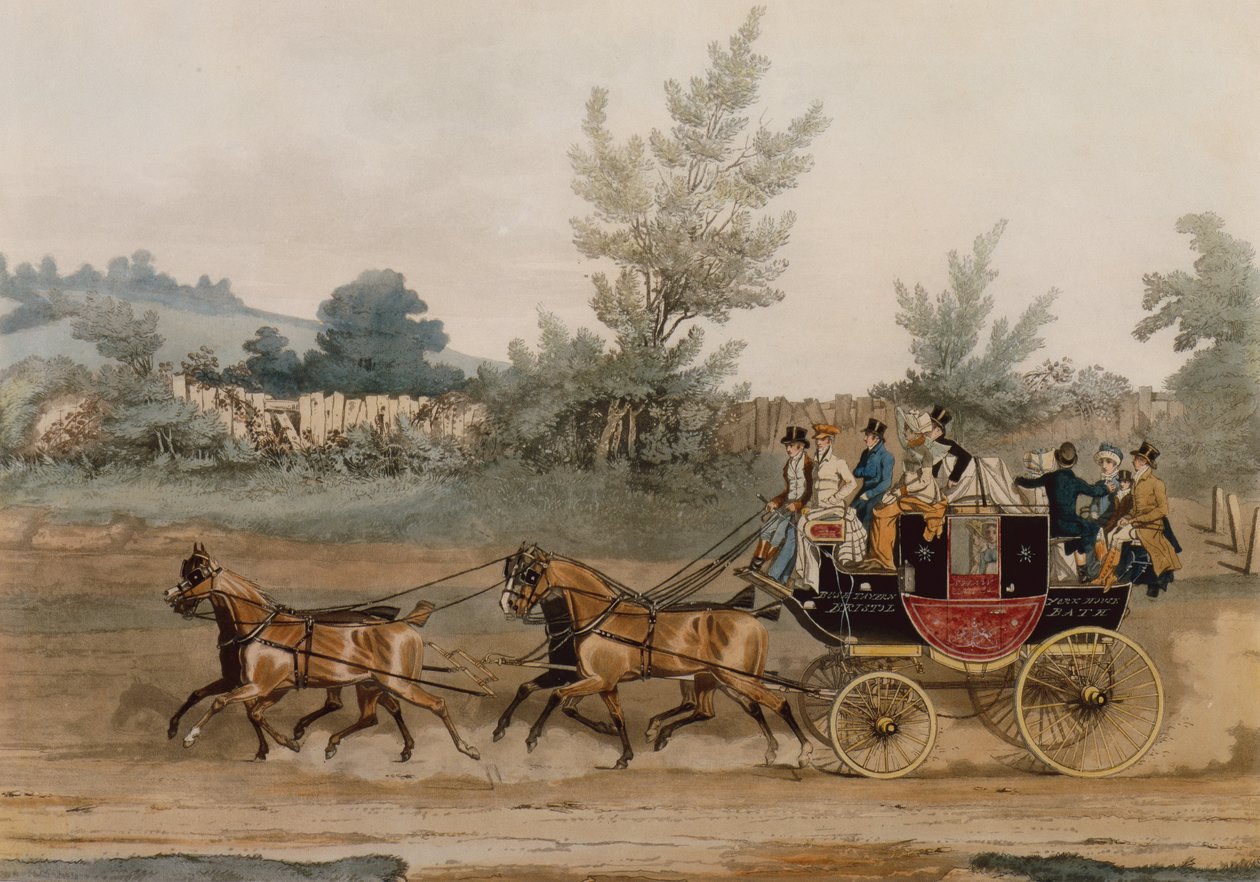 Light Post Coach (kolorowy grawerunek) autorstwa James Pollard