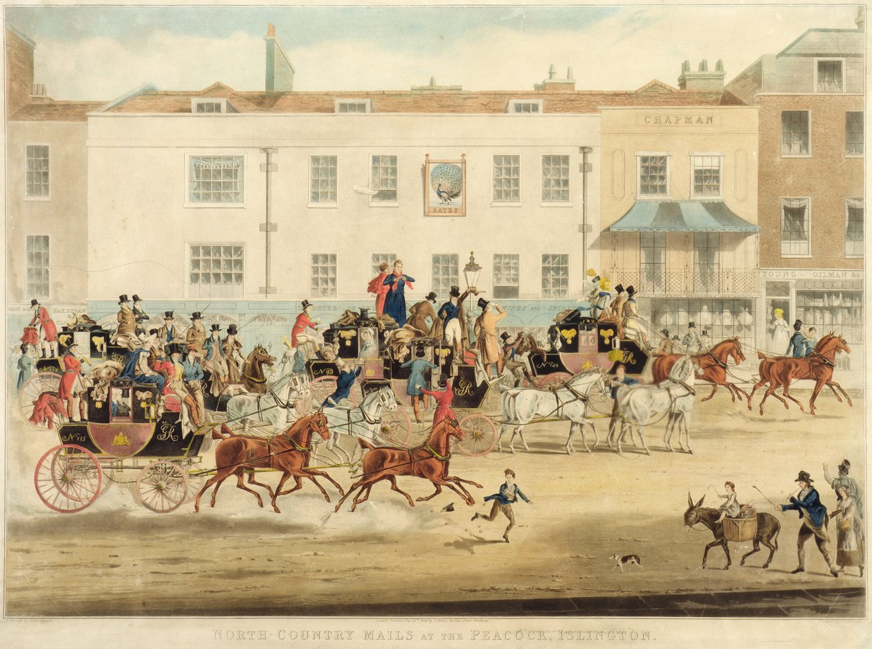 Poczta Północnego Kraju w The Peacock, Islington, 1838 r autorstwa James Pollard