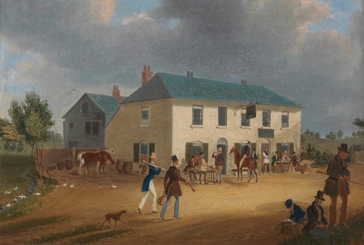 Na zewnątrz Pike and Anchor Inn w Ponders End, Middlesex autorstwa James Pollard