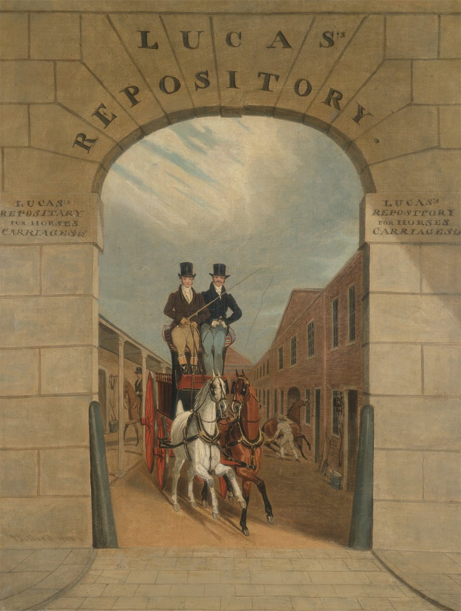 Szkolenie pary w hamulcu w Lucass Yard, Clerkenwell autorstwa James Pollard