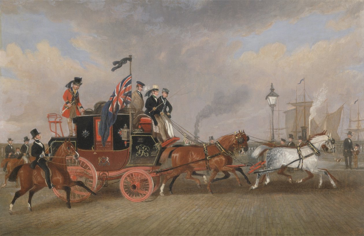 „The Last of the Mail Coaches”: The Edinburgh-London Royal Mail w Newcastle-upon-Tyne, 5 lipca 1847 autorstwa James Pollard