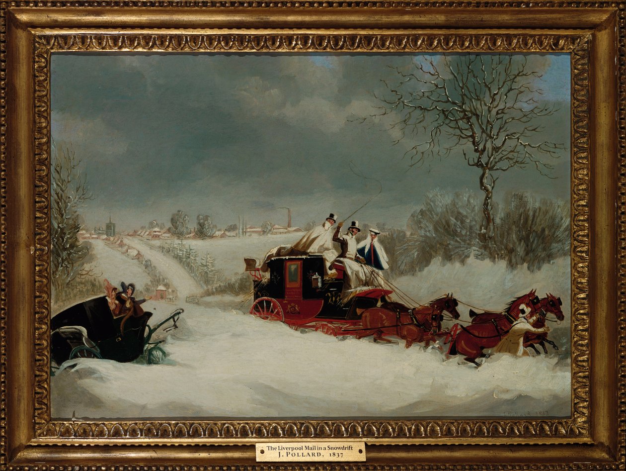 Liverpool Mail podczas śnieżycy w pobliżu St. Albans, 1837 autorstwa James Pollard