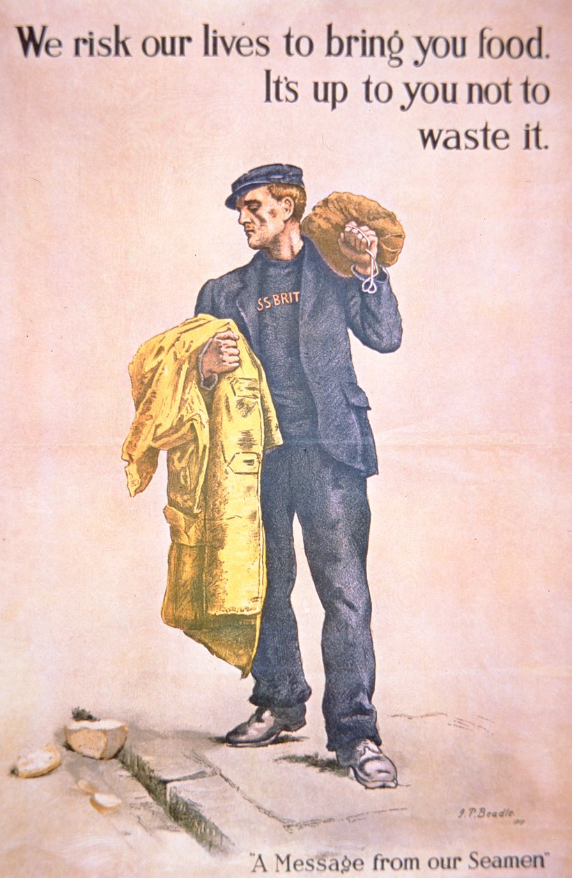 Brytyjski plakat z I wojny światowej z marynarzem handlowym autorstwa James Prinsep (after) Beadle