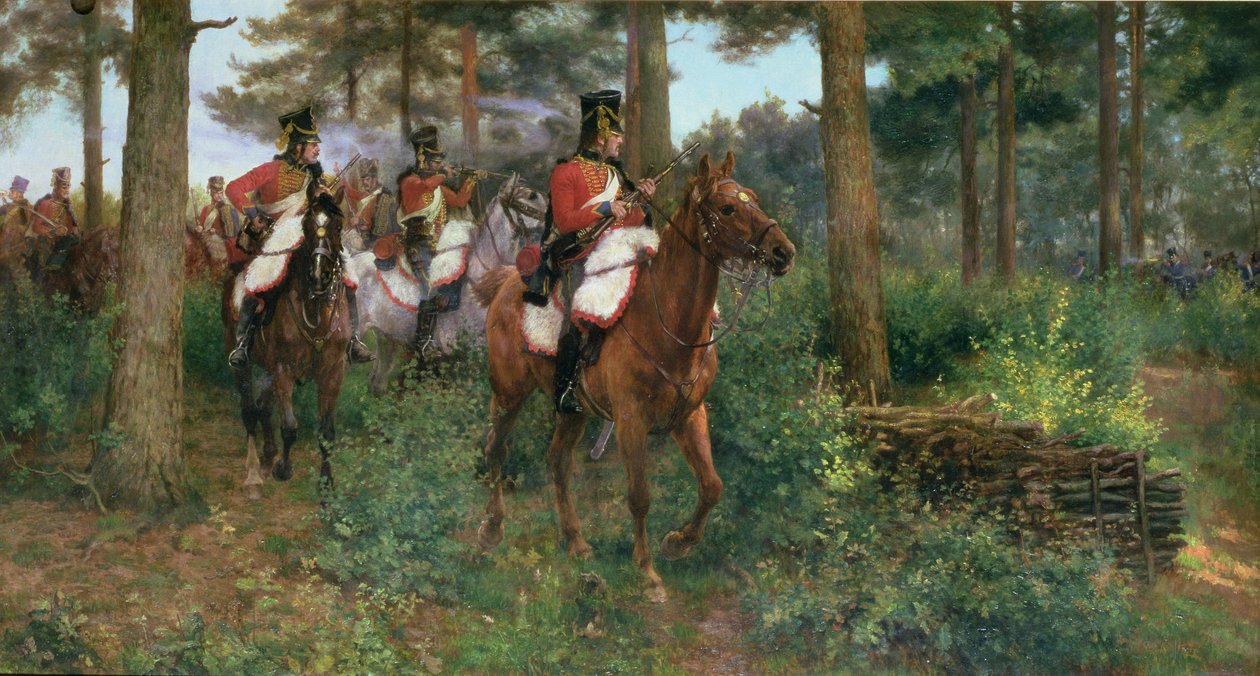 Sprawa placówek, 9 Huzarów 1 Armii Napoleona 1806 (olej na płótnie) autorstwa James Prinsep Beadle