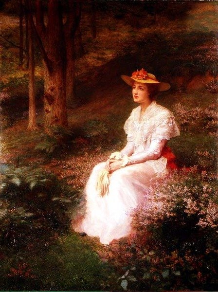 Elegancka dama siedząca w lesie autorstwa James R. Lee