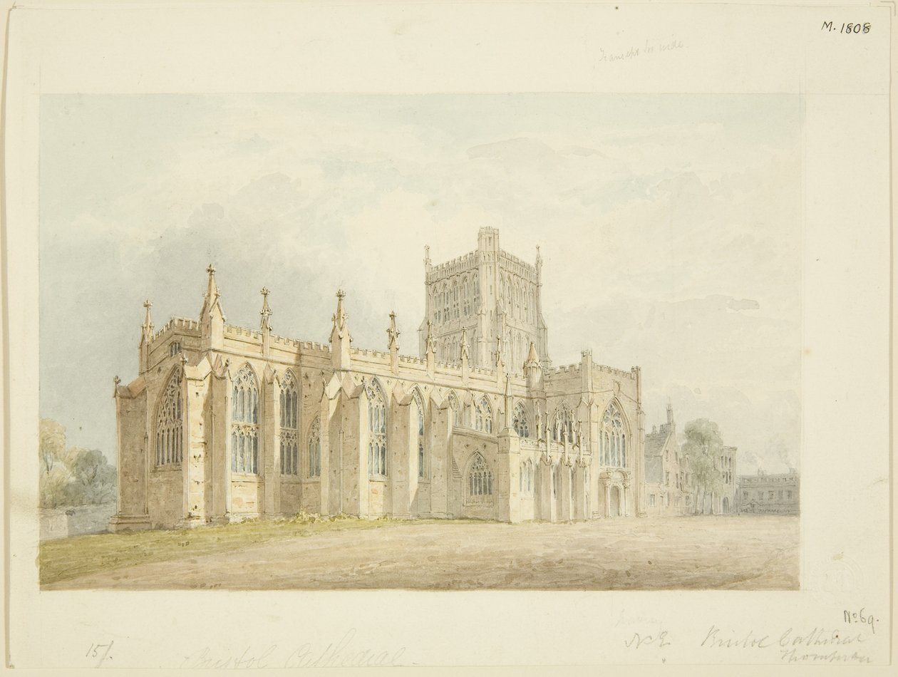 Widok północno-wschodniej katedry w Bristolu, ok. 1830 (akwarela na ołówku na papierze) autorstwa James R. Thompson