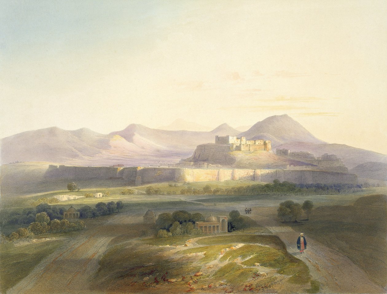 Miasto i cytadela Ghuznee, tablica 18 z „Krajobrazy, mieszkańcy i stroje Afganistanu”, ryt. W.L. Walton, 1848 autorstwa James Rattray