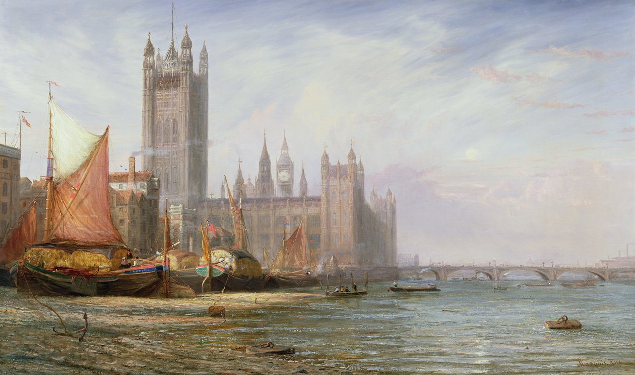 Houses of Parliament i Westminster Bridge, ok. 1875 r. autorstwa James Richard Marquis