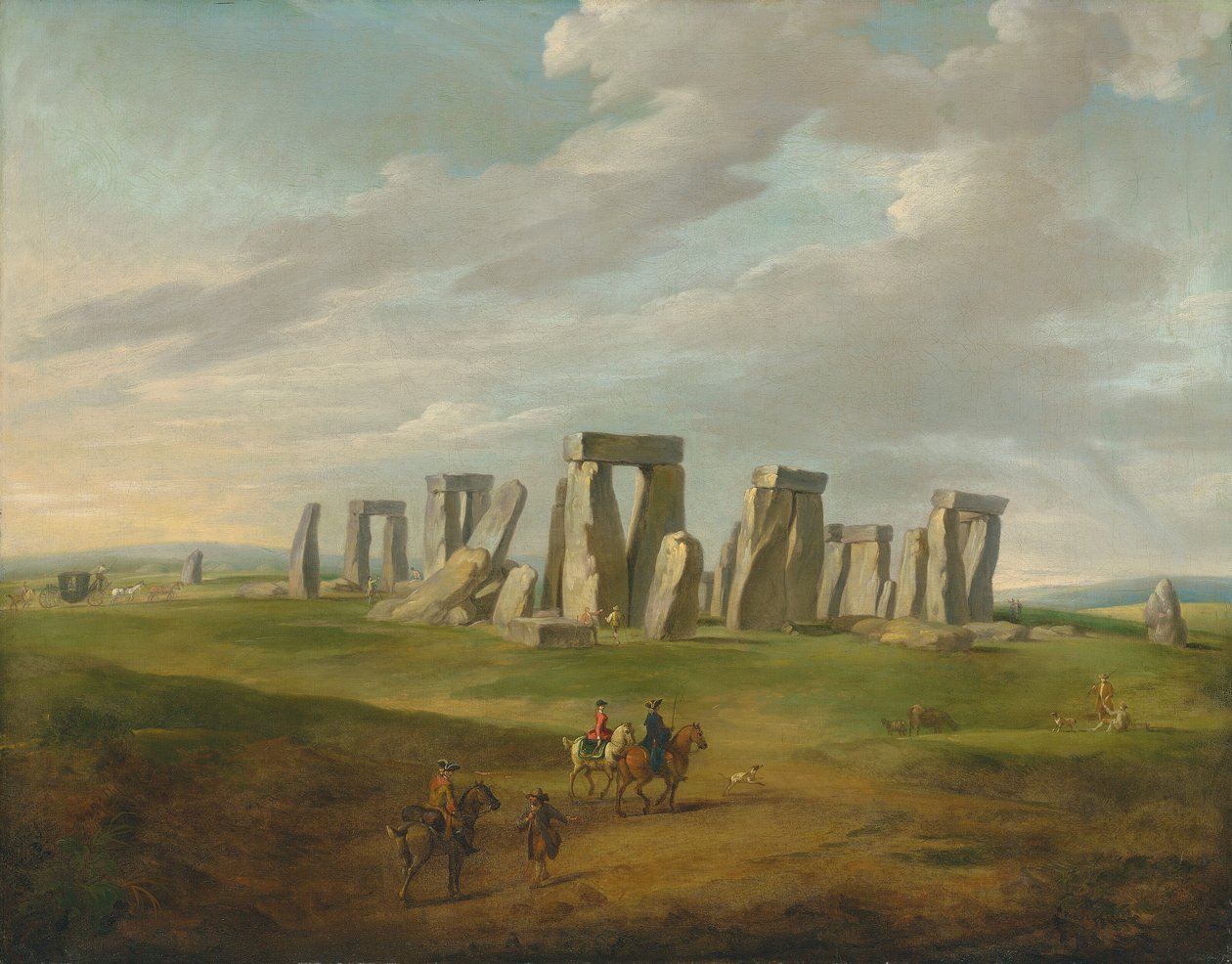 Stonehenge z powozem i podróżnikami na koniach autorstwa James Ross