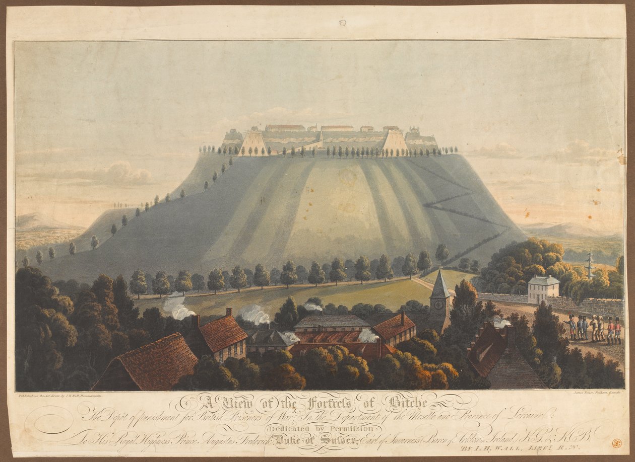 Widok na twierdzę Bitche. Skład karny dla brytyjskich jeńców wojennych, 1799 autorstwa James Rouse