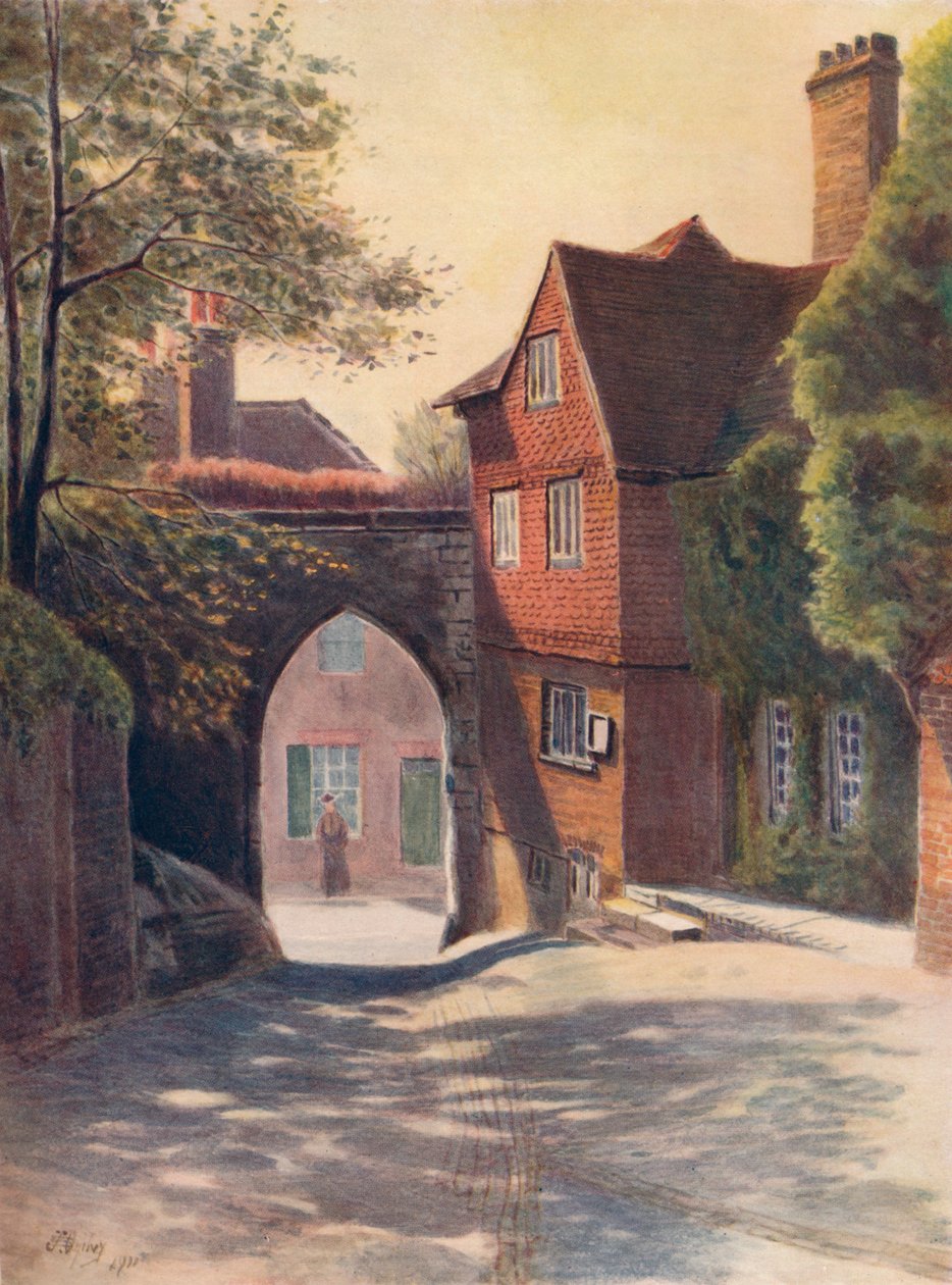 „Zamkowa brama i muzeum, Guildford”, 1911, 1914 autorstwa James S Ogilvy