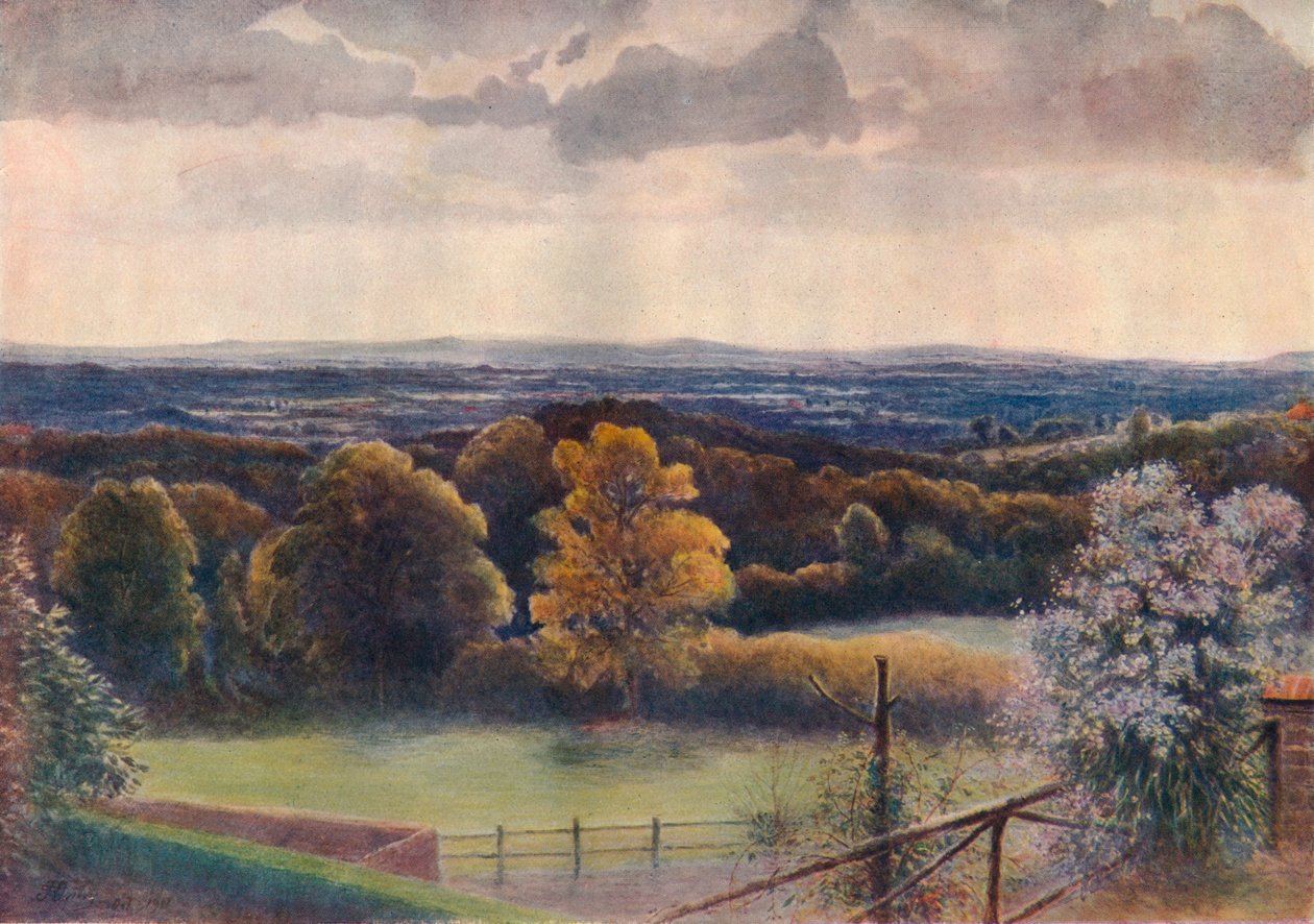 „Widok ze wzgórza Coneyhurst, Ewehurst”, 1911, 1914 autorstwa James S Ogilvy
