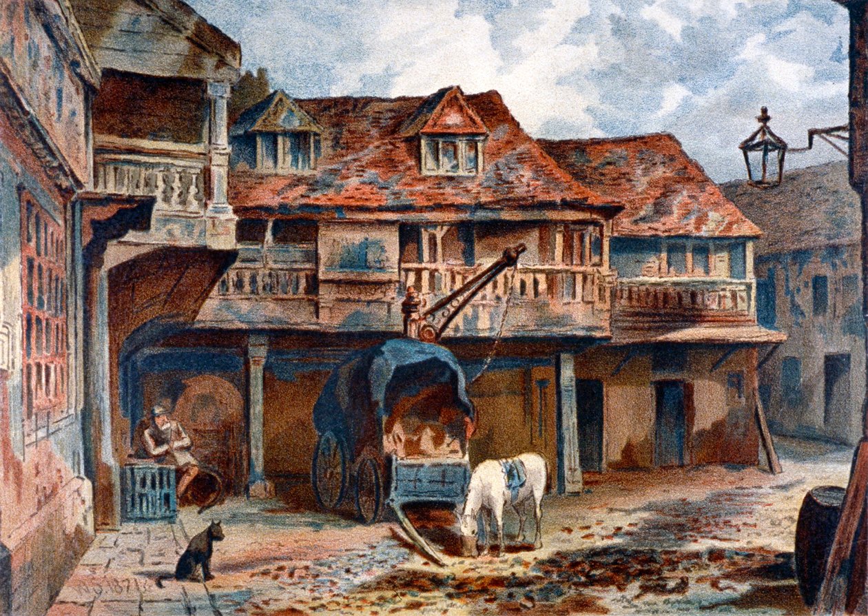 Dziedziniec Tabard Inn, Borough High Street, Southwark, Londyn, 1871 autorstwa James S Virtue