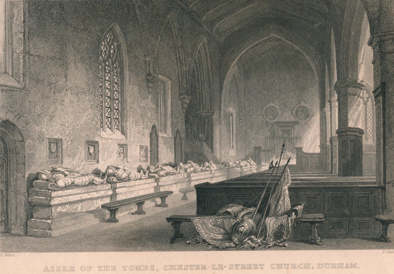 Nawa grobów, kościół Chester-Le-Street, Durham, 1834 autorstwa James Sands