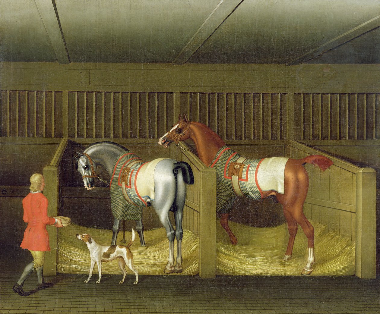 Stajnie i dwa słynne biegnące konie należące do Jego Łaski, księcia Bolton, 1747 autorstwa James Seymour