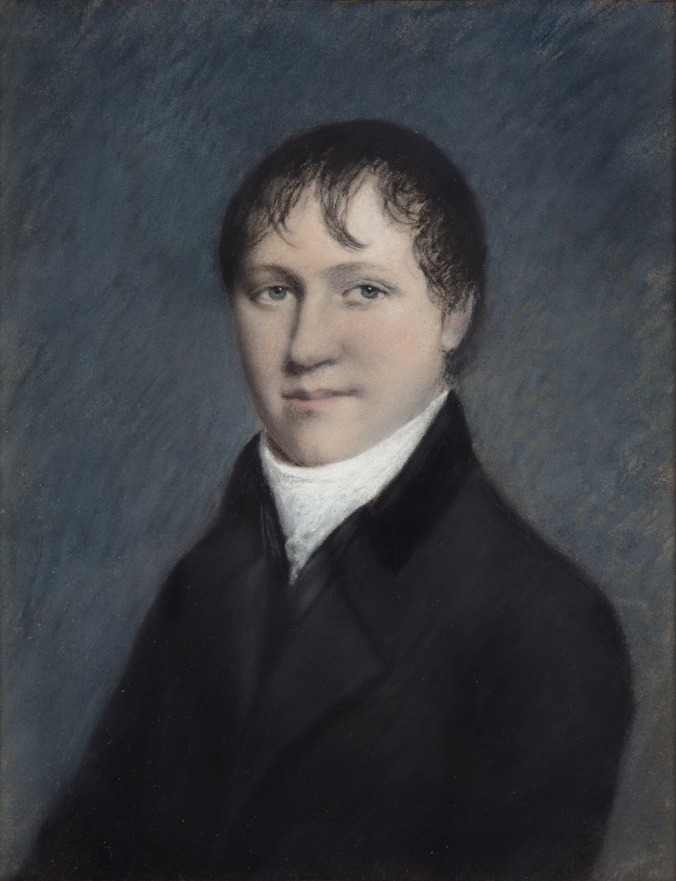 Sir Humphry Davy Bart, prawdopodobnie 1804-09 (pastel na szarym papierze) autorstwa James Sharples