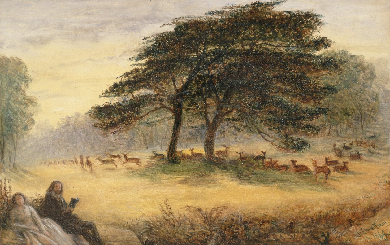 Kochankowie w Richmond Park (Windsor Park) (olej na panelu) autorstwa James Smetham