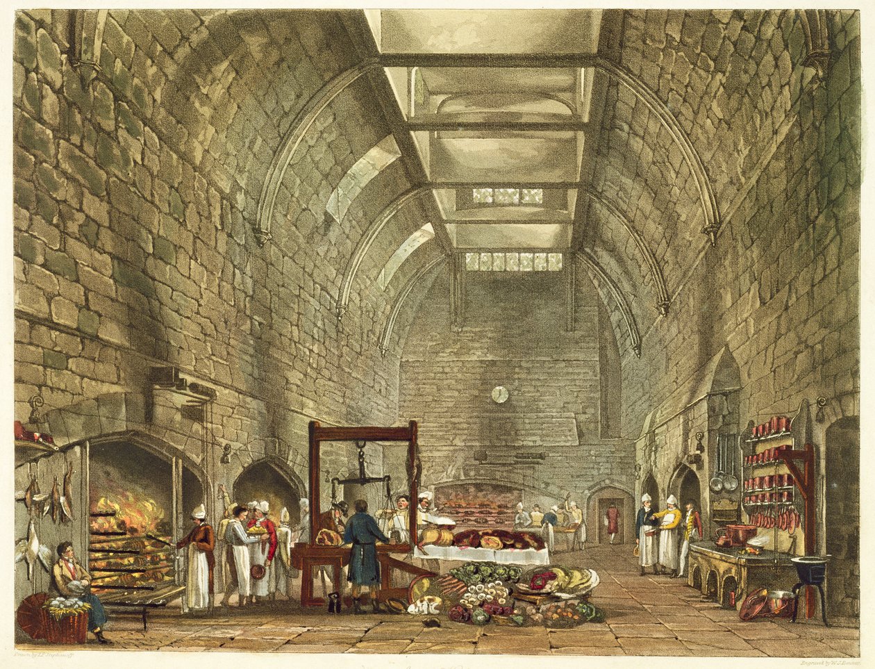 Antyczna kuchnia, zamek Windsor, ryty Williama Jamesa Bennetta (1787-1844) z „Historii rezydencji królewskich” Williama Henry