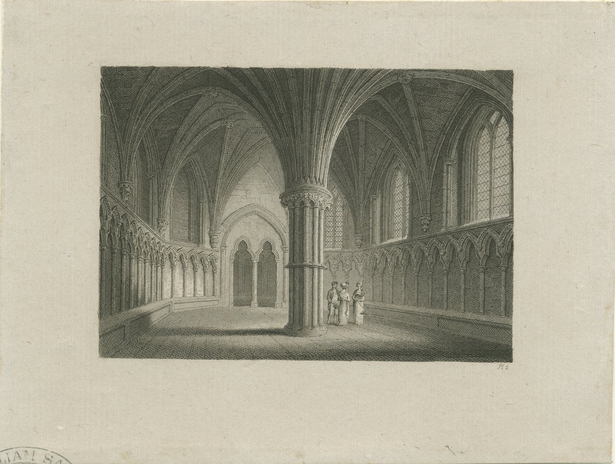 Wnętrze katedry w Lichfield - kapitularz: staloryt, bd [ok. 1815] (druk) autorstwa James Storer