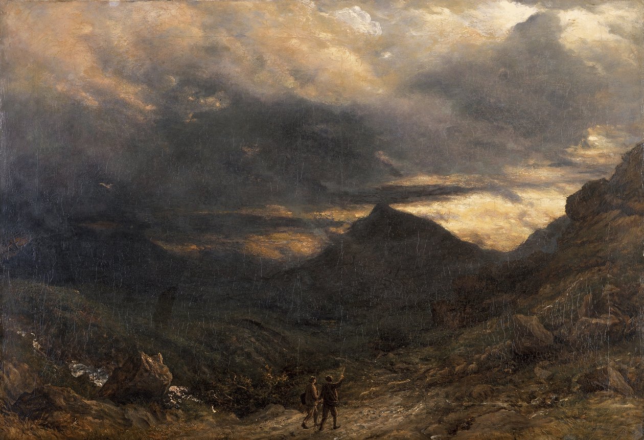 Widok na Snowdon (olej na panelu) autorstwa James Thomas Linnell