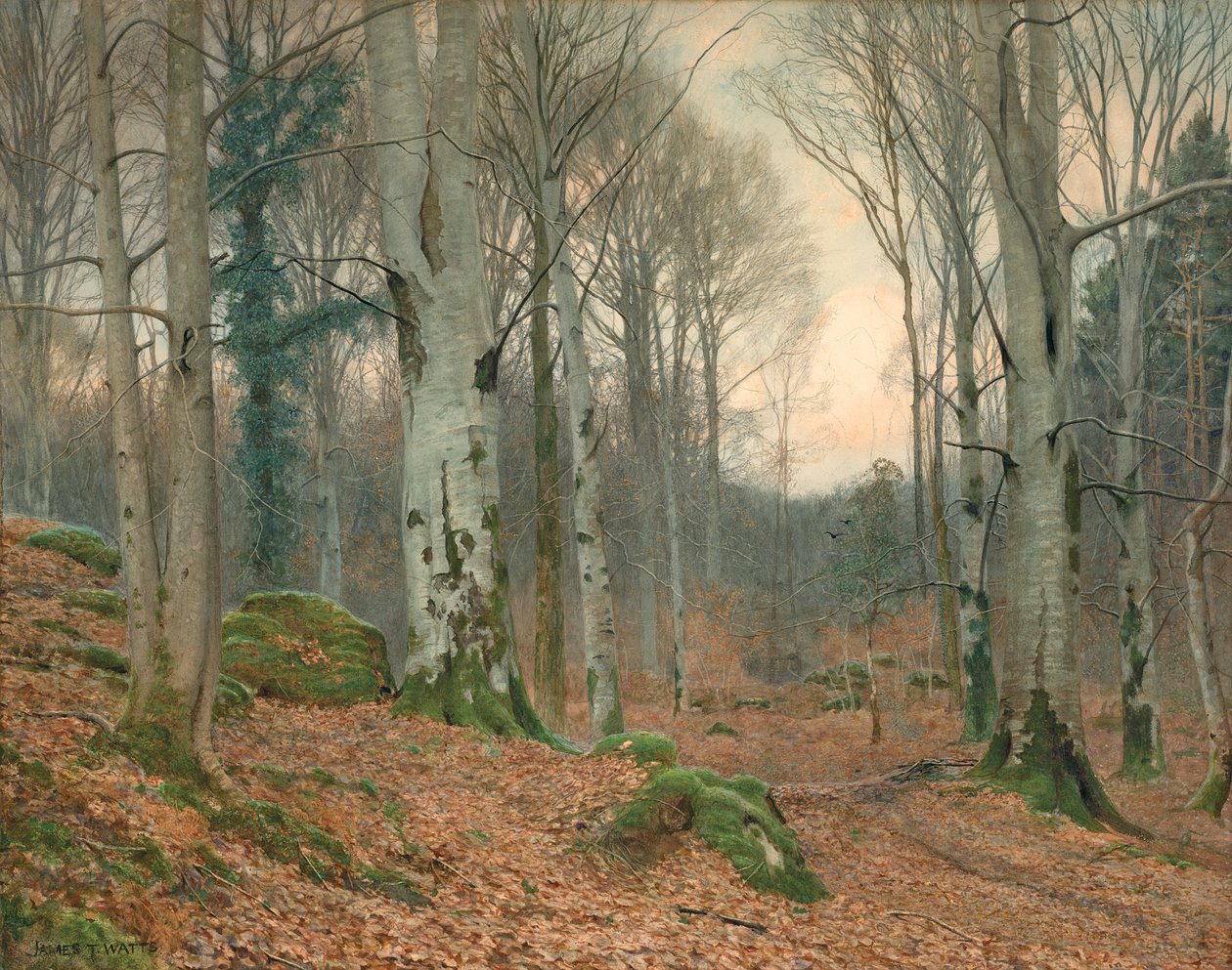 Walijskie drewno zimą (wc na papierze) autorstwa James Thomas Watts