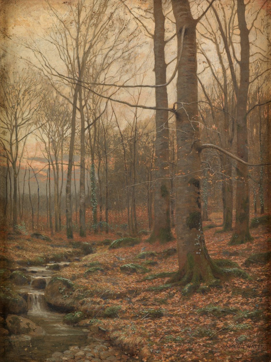 Zima w lesie, Betws-y-Coed (akwarela i akwarela) autorstwa James Thomas Watts