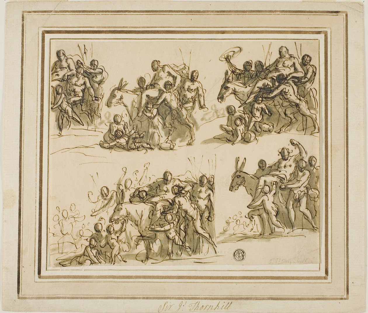 Pięć szkiców do gry Triumph of Silenus autorstwa James Thornhill