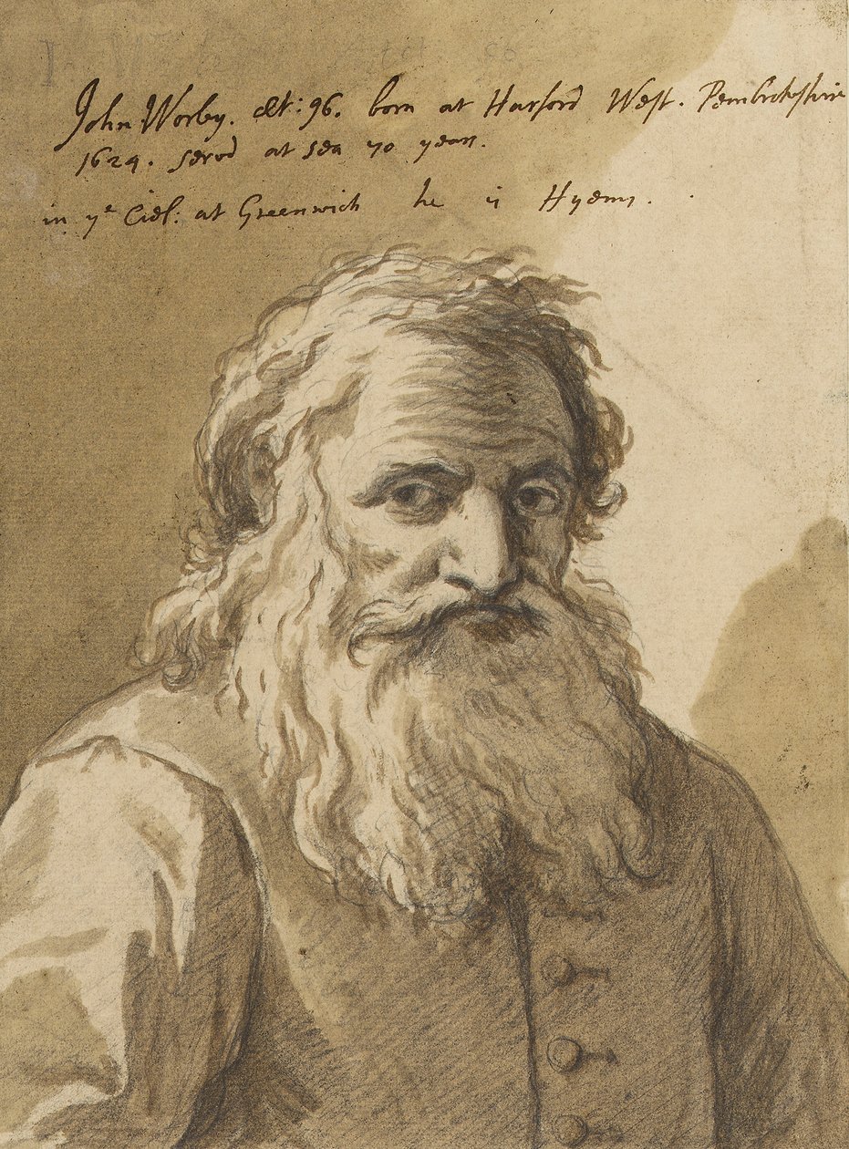 John Worley (1624-1721), ok. 1720 (grafit, pranie, brąz) autorstwa James Thornhill