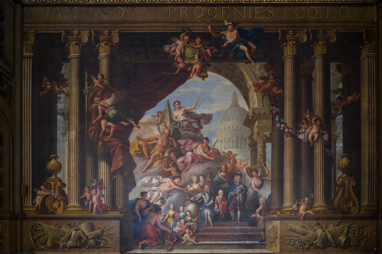 Zachodnia ściana Sali Malowanej, ok. 1707-27 (malarstwo ścienne) autorstwa James Thornhill