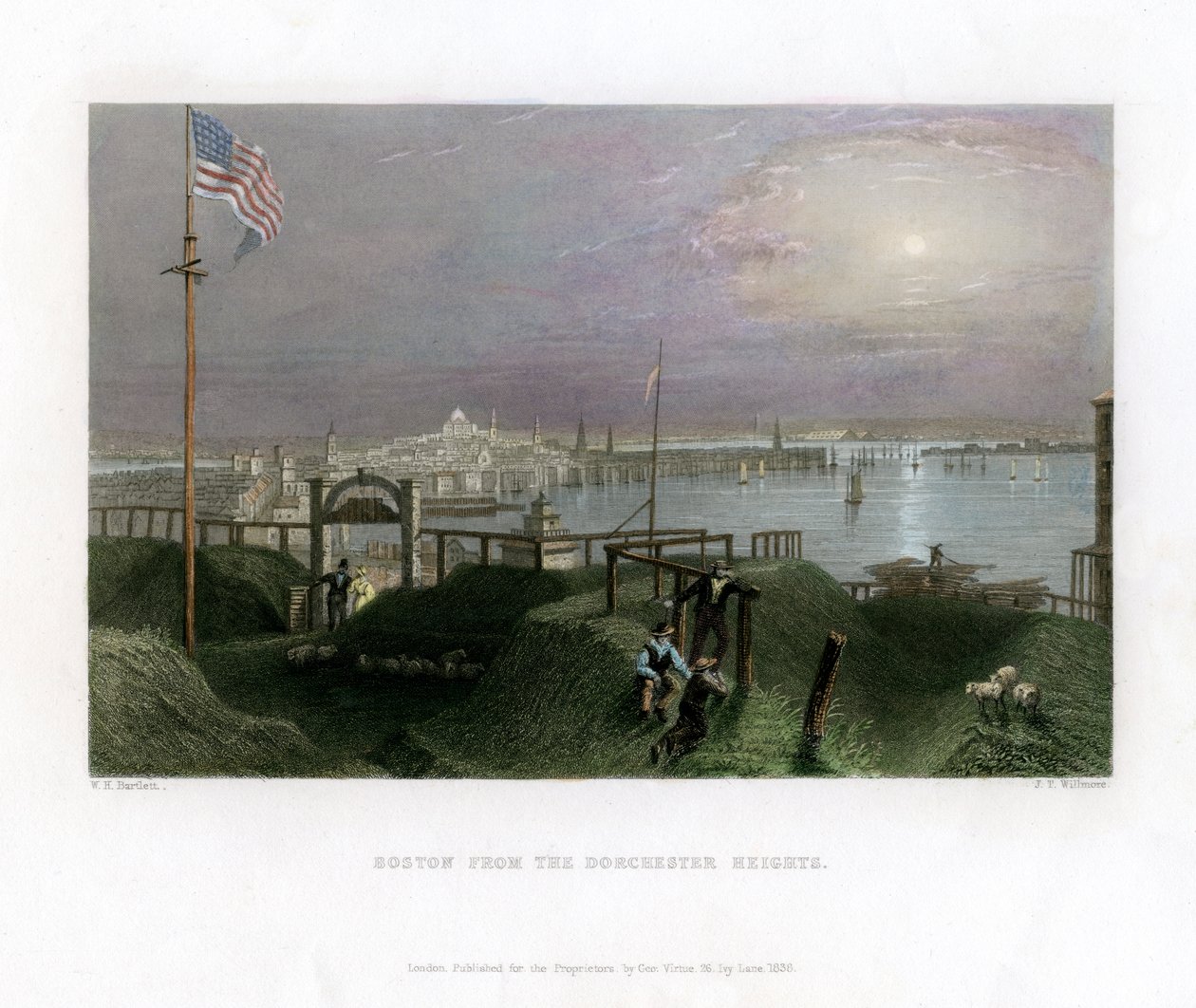 Boston widziany z Dorchester Heights, USA, 1838. autorstwa James Tibbitts Willmore