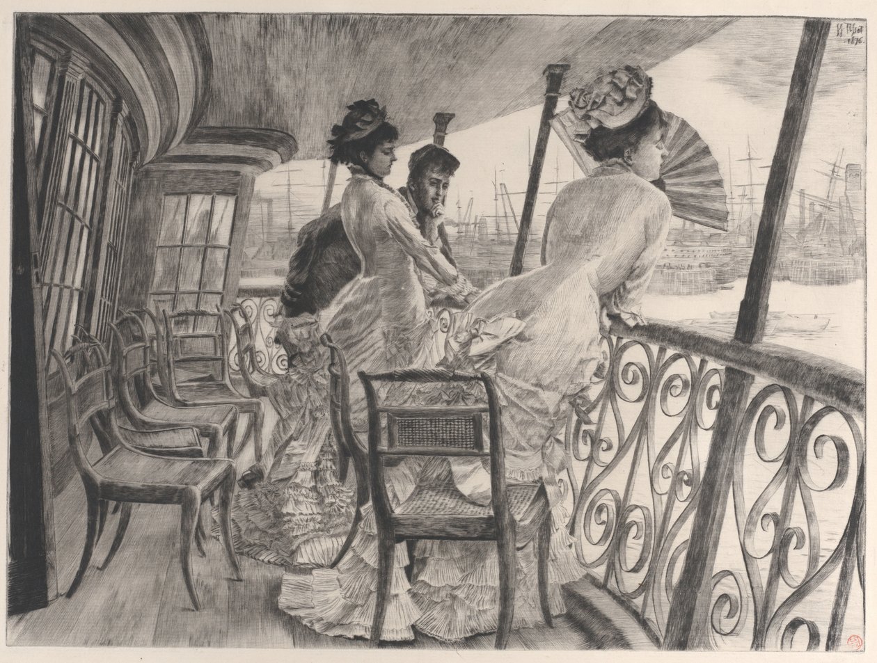 Galeria H.M.S. Kalkuta Pamiątka Balu na Okręcie La galerie du Calcutta..., 1876. autorstwa James Tissot