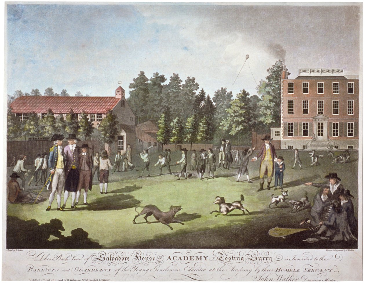 Widok z tyłu Salvadore House Academy, Tooting, Wandsworth, Londyn, 1787 autorstwa James Walker