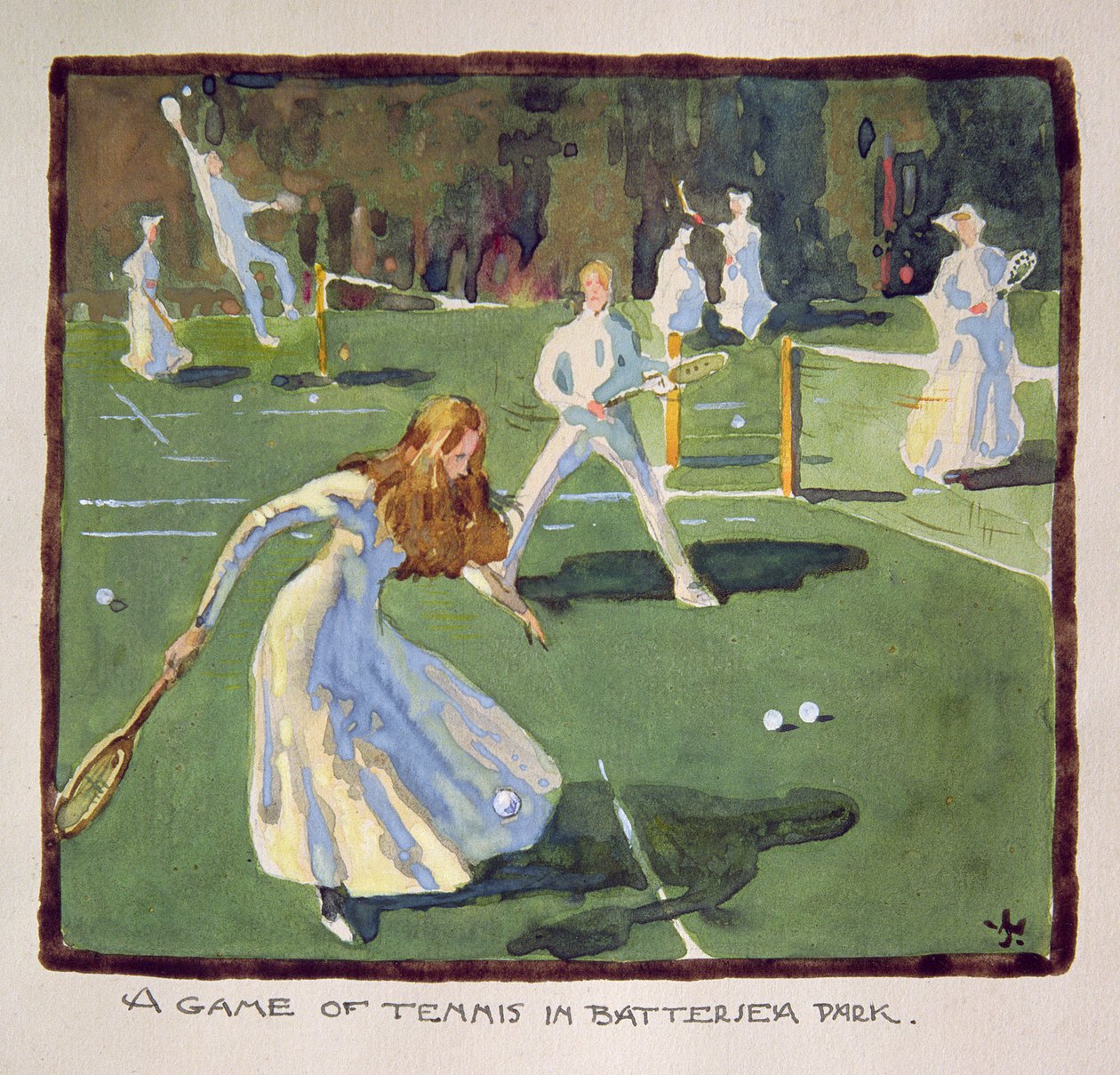 Gra w tenisa w Battersea Park (wc na papierze) autorstwa James Wallace